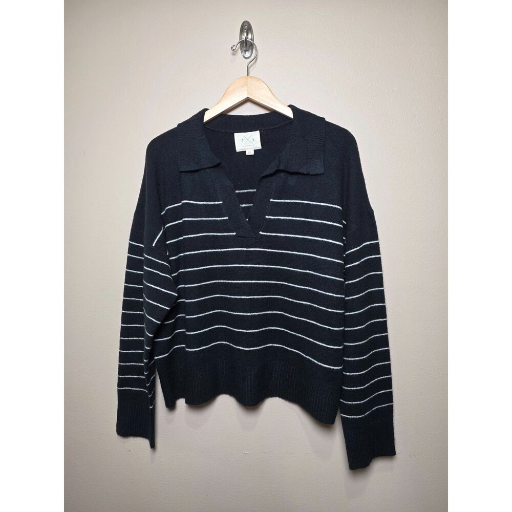 Thread & Supply Black White Striped Collared Sweater 2X Plus Preppy Coastal - Picture 2 of 8
